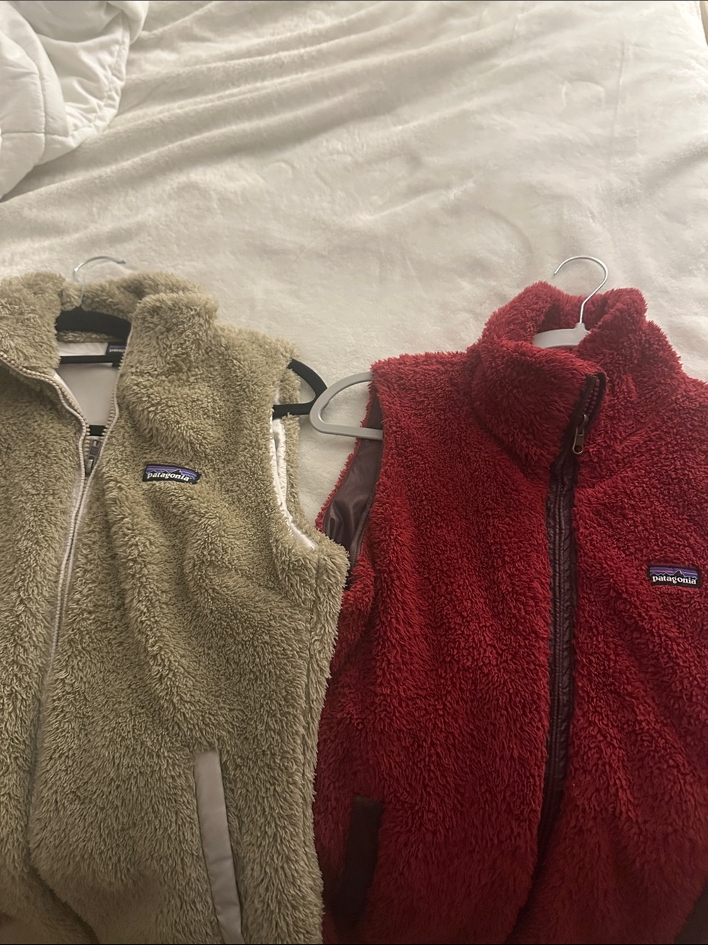 Patagonia Sherpa Fleece Vests — Olive & Red
